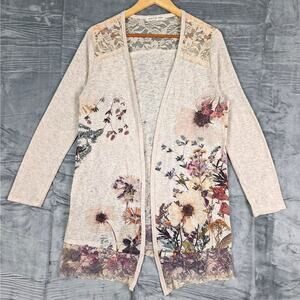 Womens Cardigan Medium Boho Spring Floral lace‎ Bloomcore Sweater Cottagecore